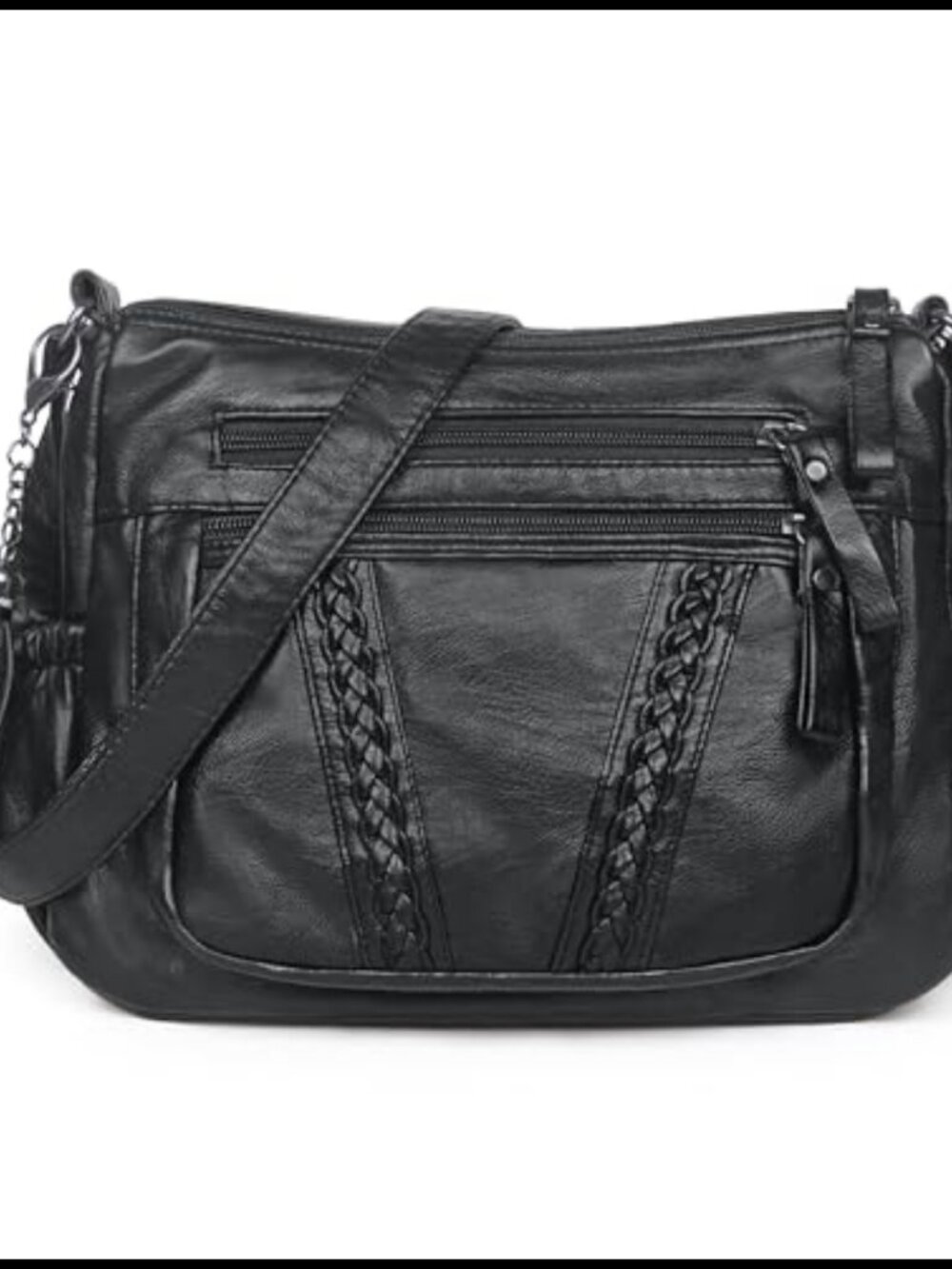 Women's PU Leather Crossbody Bag Tassel Adjustable Strap Zipper Pockets